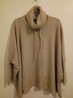 Cherish Ribbed Knit Turtleneck Sweater in Beige Sz L